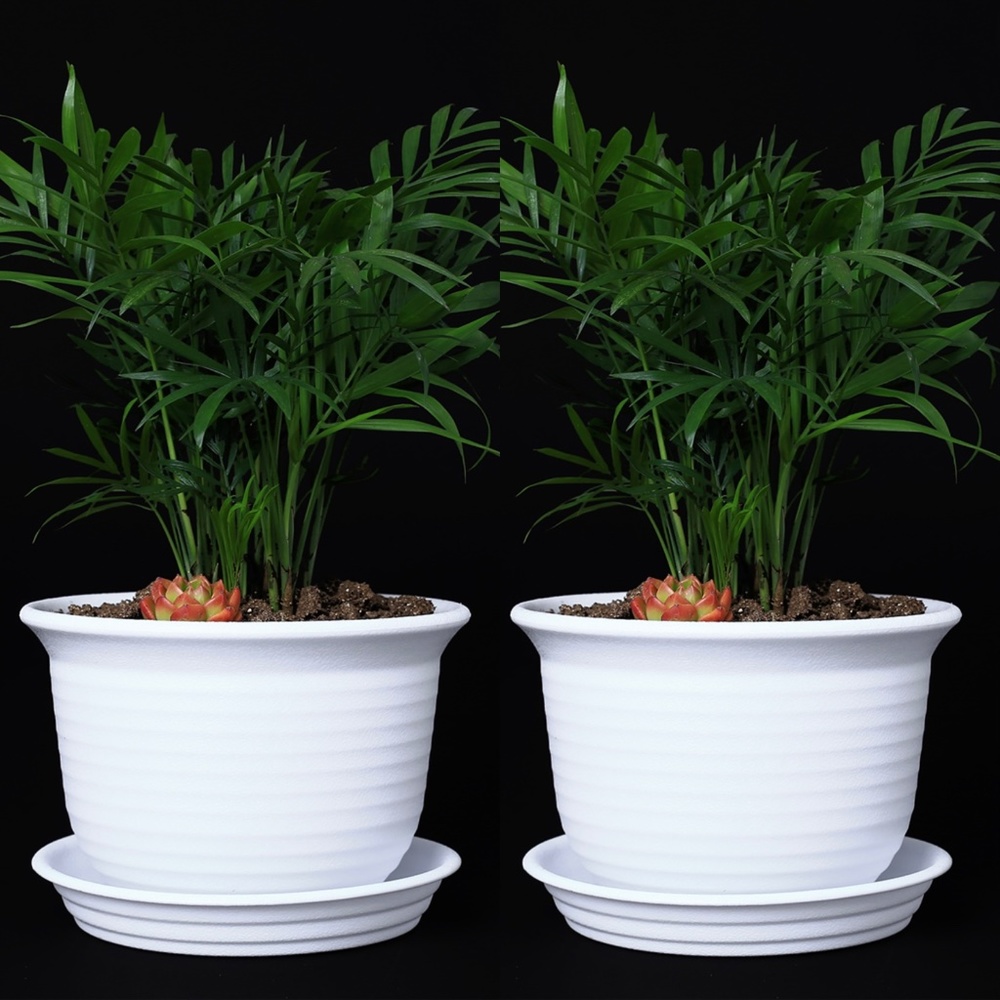 White 6” Plastic Round Drainage Plant Pot Saucer Tray - SET OF 2